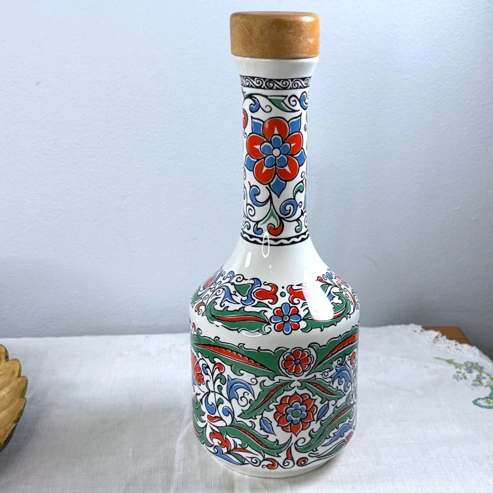 Vintage Keramikos  Greek Metaxa Ouzo Brandy Ceramic Decanter 6 Cup Set
